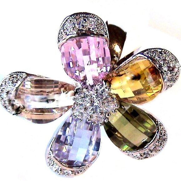 Multicolor Pastel Rainbow Cubic Zirconia Bloom Cz Chunky Big Flower Ring Size 8 - Picture 1 of 5